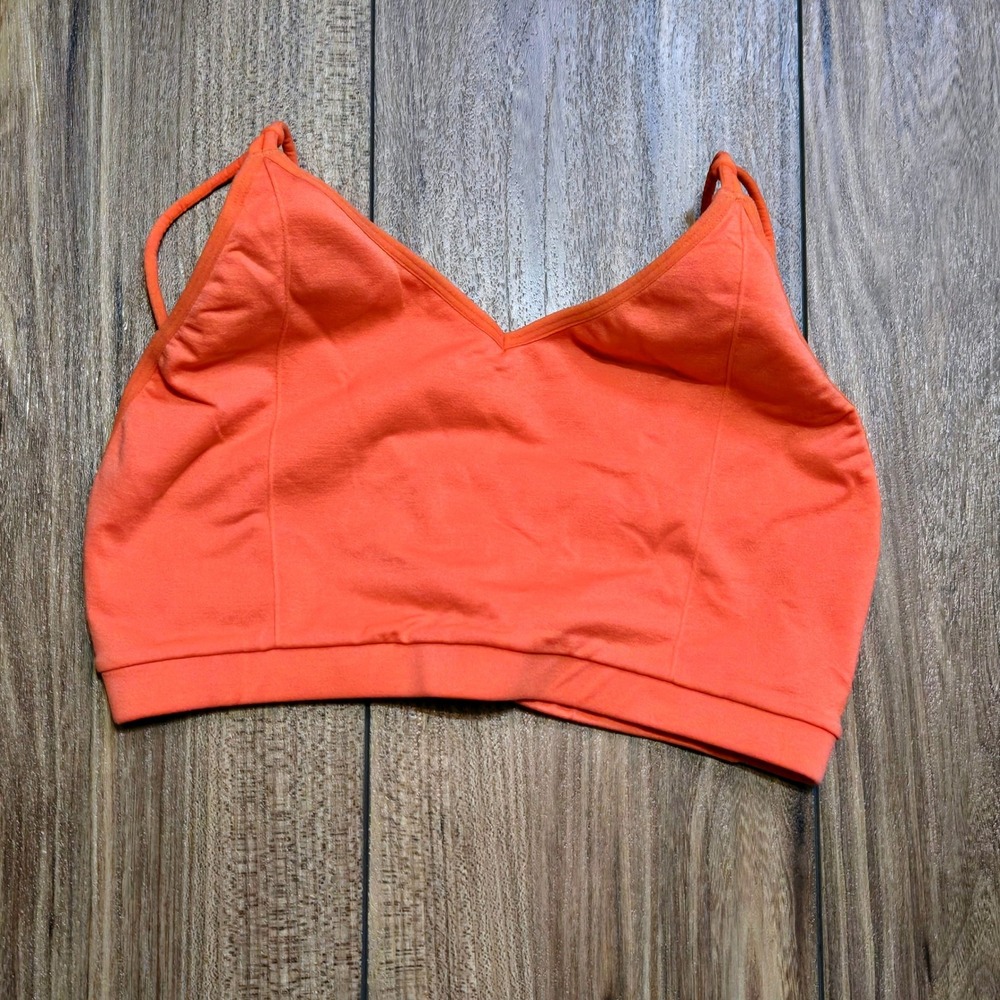 Fabletics Dara Bralelette Orange Ribbed V Neck Criss Cross Straps Athletic Top L